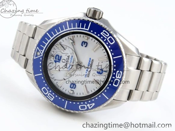 0305 Efficient SEAMASTER PLANET OCEAN 6000M ULTRA DEEP 45.5MM SS TF 1:1 BEST EDITION WHITE DIAL BLUE BEZEL ON SS BRACELET A 7759